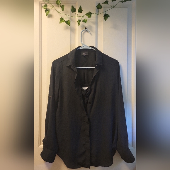 aerie Tops - Black Button Up w/a Spaghetti Strap Black Top